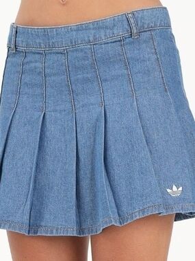 adidas Originals Light Blue Denim Pleated Midi Skirt